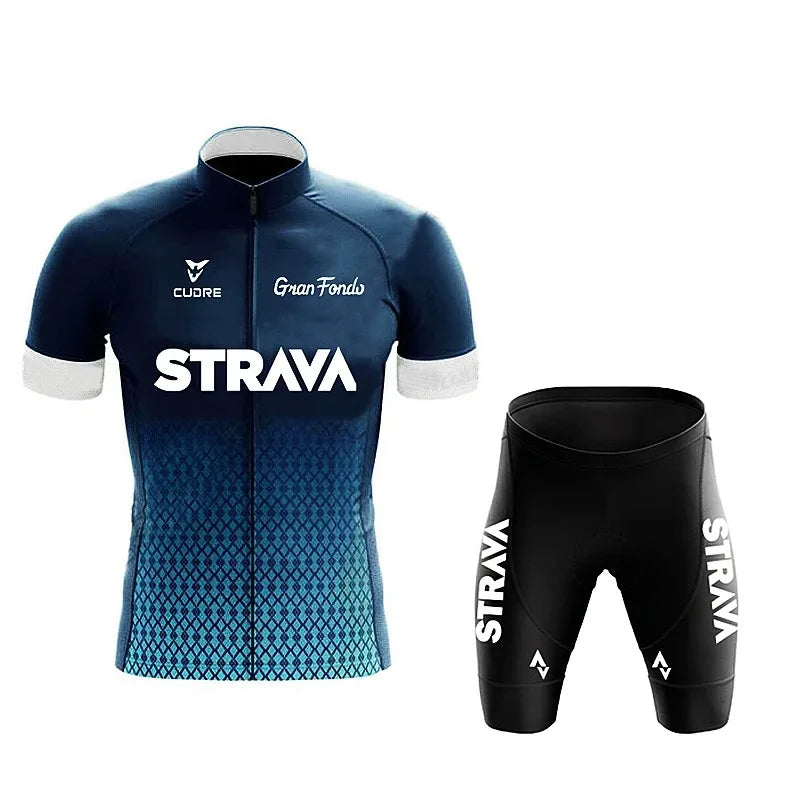 Strava Cycling Jersey Set Mens Bib Shorts Bicycle Short Sleeve Cycling Clothing Bike Maillot Ciclismo Hombre Black Sets For MTB