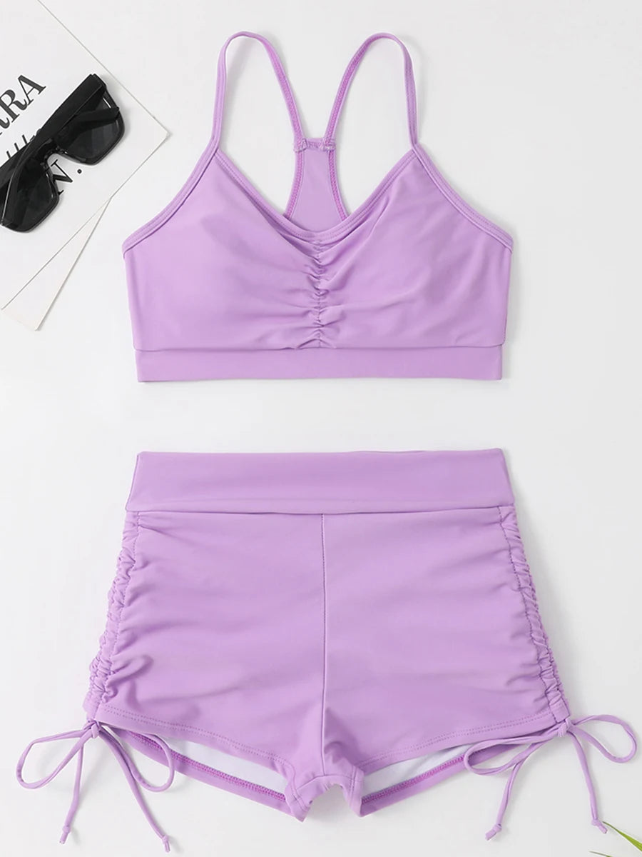 2025 High Waist Drawstring Front Bikini Set – Women's Swimsuit Swimwear Beachwear