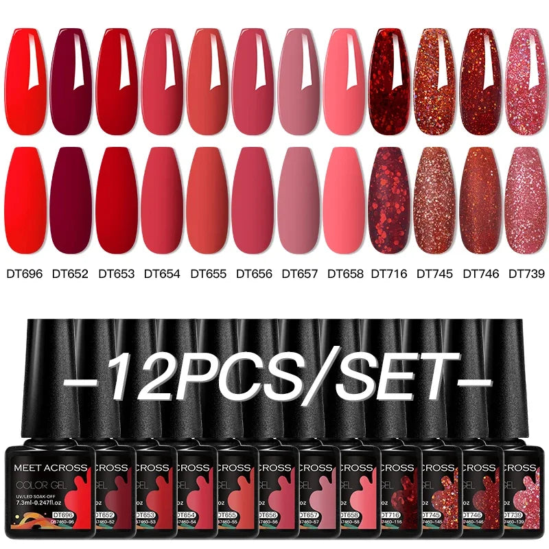 MEET ACROSS 12Pcs Gel Nail Polish Set 7.3ml Pink Blue Neon Macaron Color for Nails UV Gel LED Nail Art  Varnish Manicure Kit
