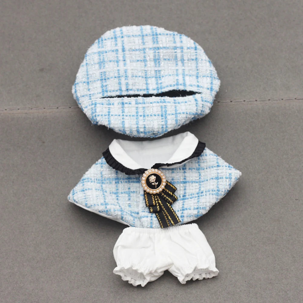 Mini Doll'S Clothes Outfit Accessories For Korea Kpop Exo 15-17cm Labubu Classic Grid Style Dress Cloak Set Beret Clothing Gift