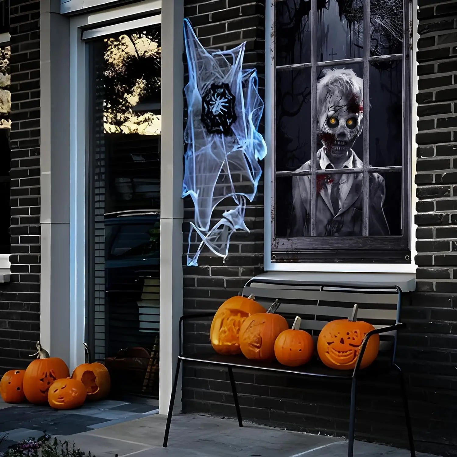 Halloween Ghost Curtains Decorations, 2 Pack, Window Silhouettes, Horror Little Girl and Boy Window Cover Indoor Decor（Kids