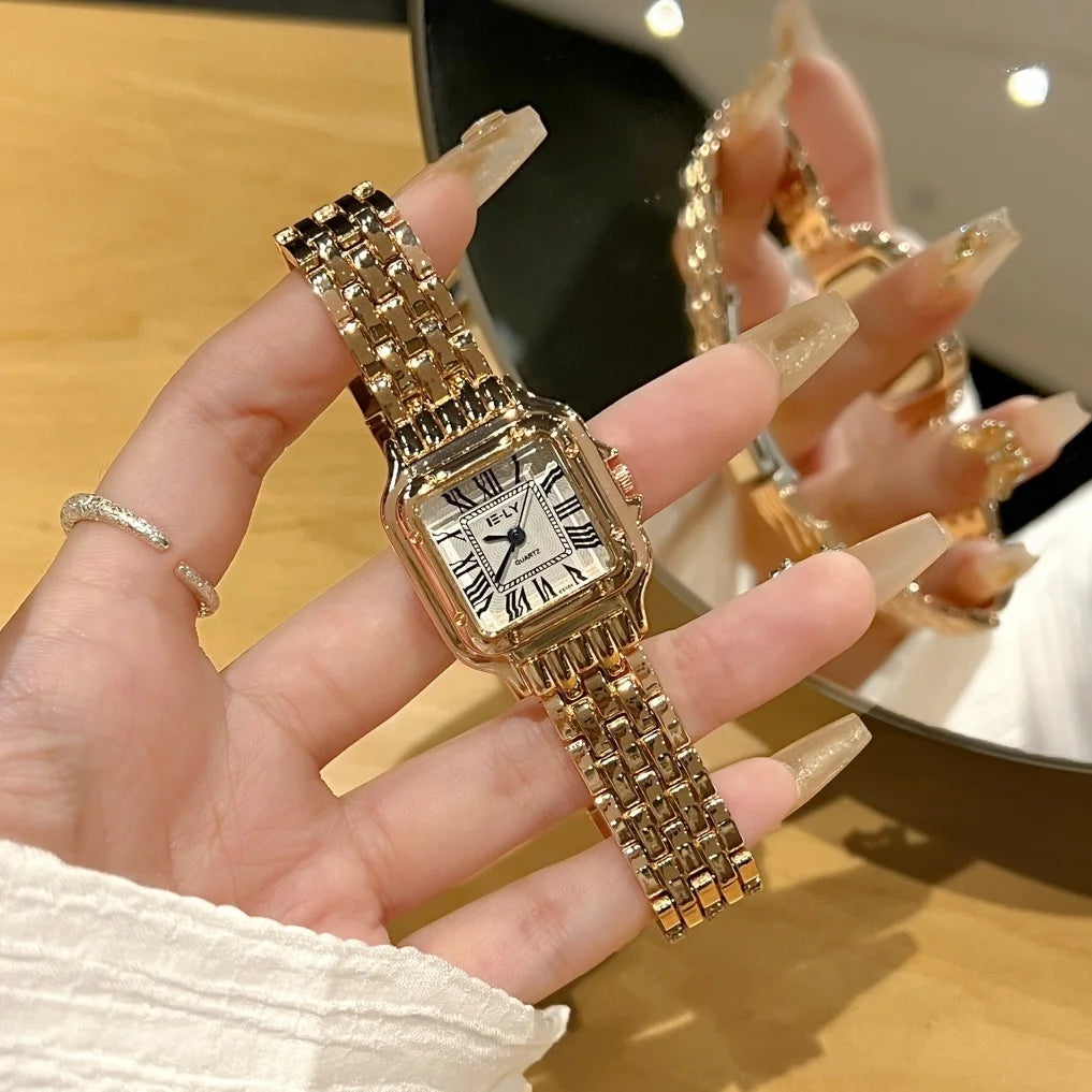 New Women Watch Light Luxury Brand Business Gold Stainless Steel Ladies Fashion Quartz Watches Female Clock Bracelet Wristwatch
