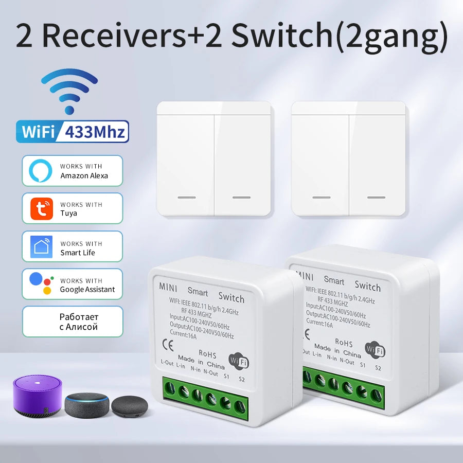 Tuya Smart WiFi Switch For Lighting RF 433MHz Wireless Switch Smart Life APP Voice Control Work With Alexa Google Home Alice