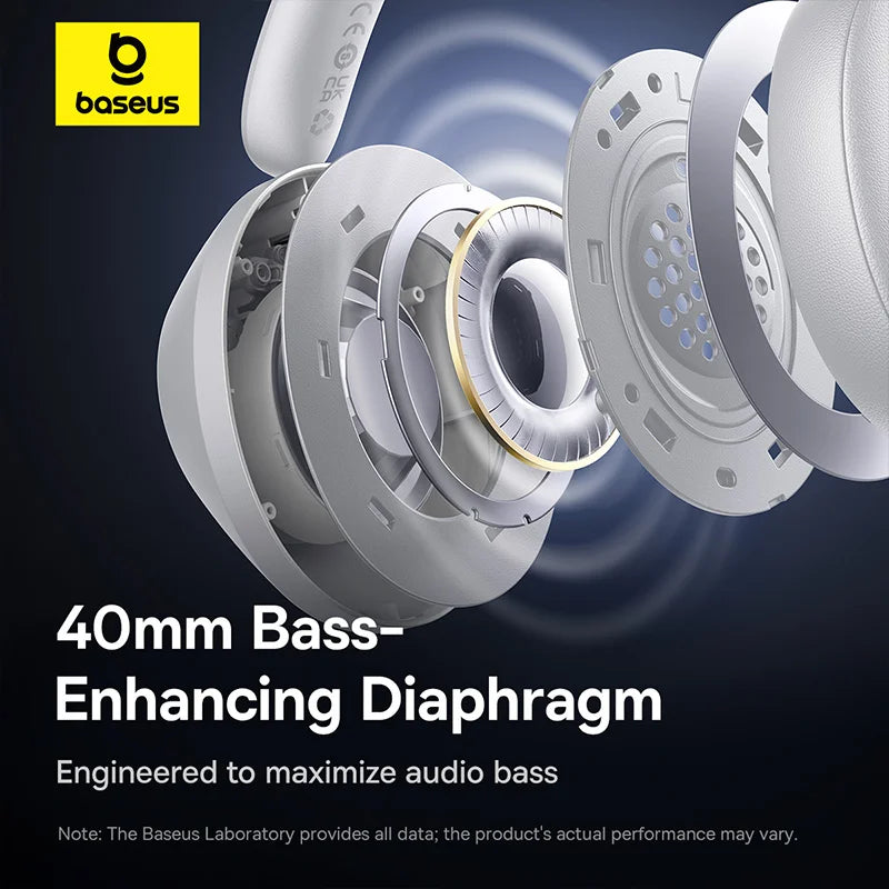 Baseus Bass 30 Max Wireless Headphone Bluetooth 5.3 40mm Bass-Enhance Foldable Over Ear Headsets 50H Play time Gaming Earphone