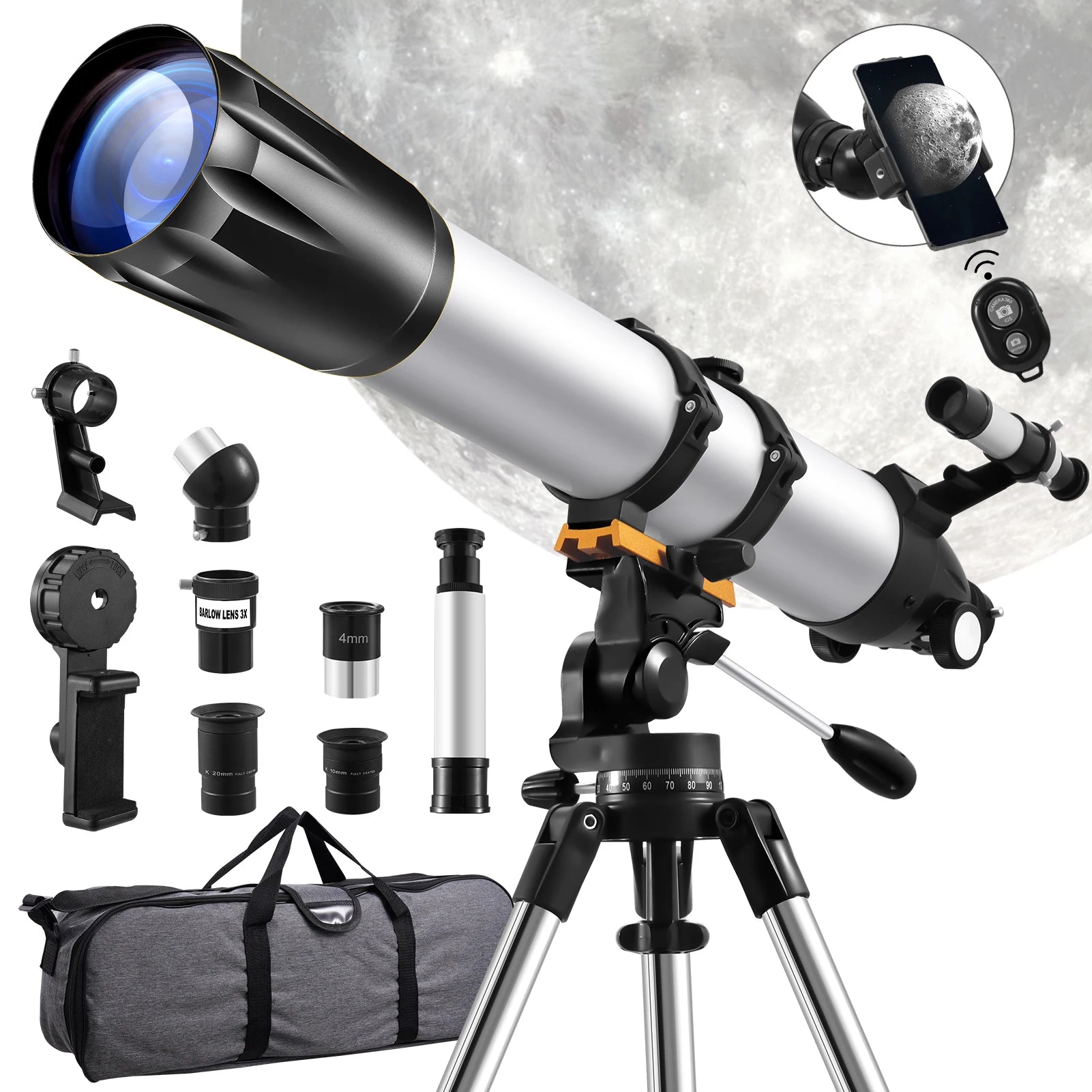 Astronomical Telescope With Finderscope 675 Time Zoom High-definition Moon Viewing Telescope With Phone Rack Refractor Telescope