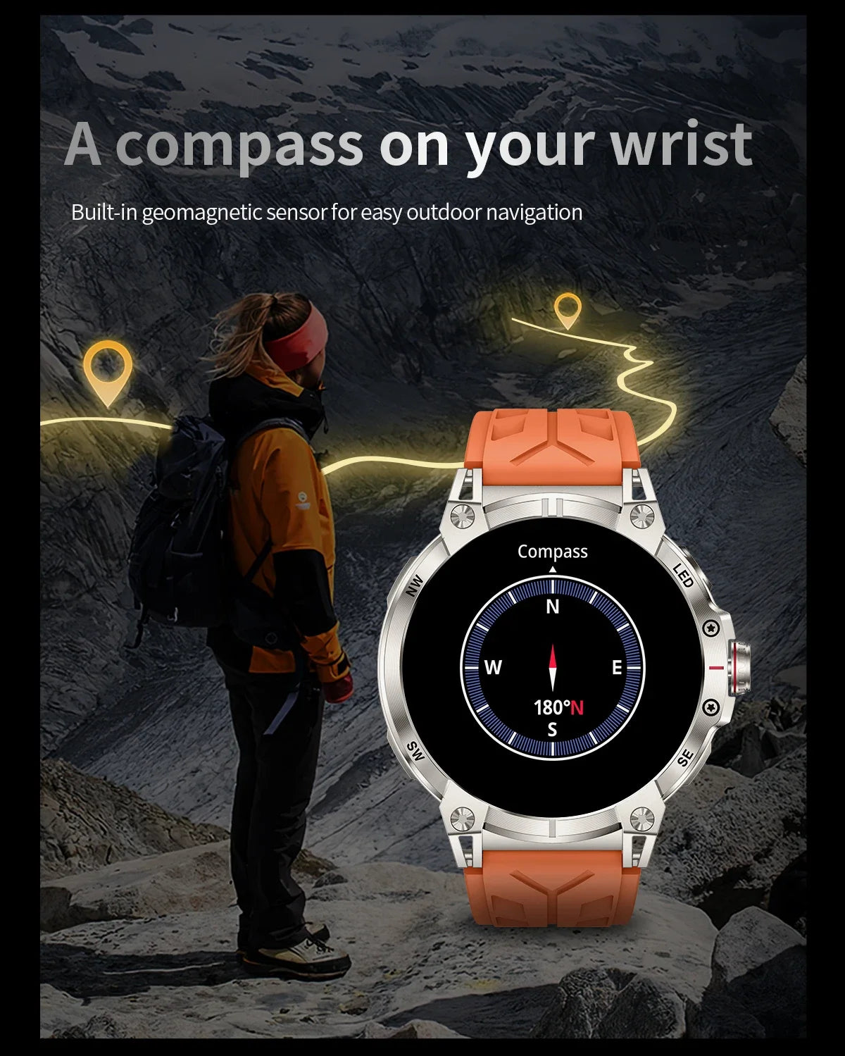 Xiaomi 760mAh Large Battery Outdoor Smart Watch Men 1.85 inch HD Screen GPS Compass Bluetooth Call IP68 Waterproof Smartwatch