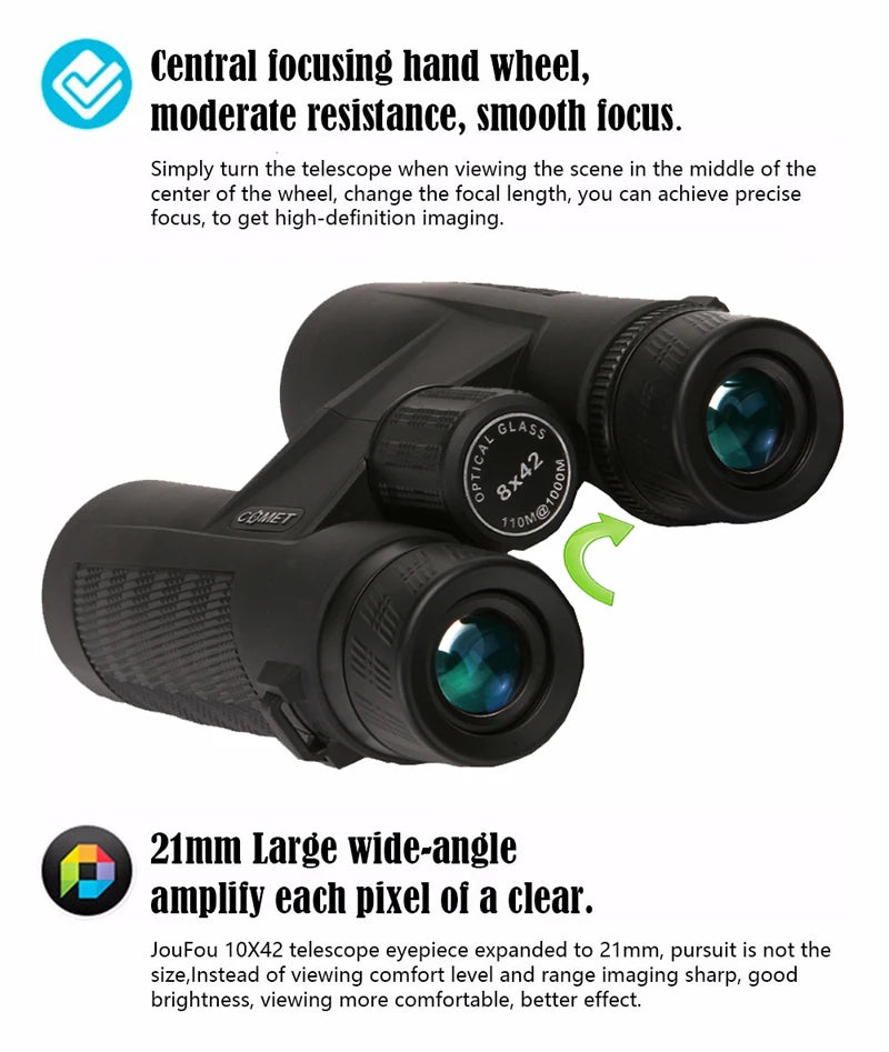 COMET 8x42 10X42 Powerful Binoculars Long Range Waterproof Bak4 Telescope Night Vision High Clarity For Tourism Hunting Camping
