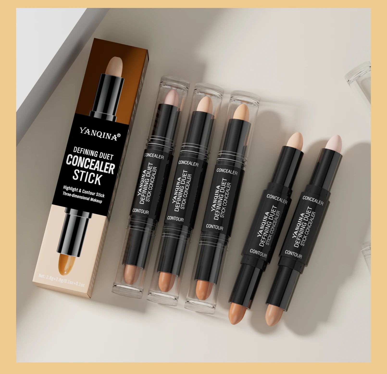 Contour Stick Duo, Double-Ended Highlight and Shadow Cream, Waterproof Full Coverage Concealer, Natural Finish Makeup for All Sk