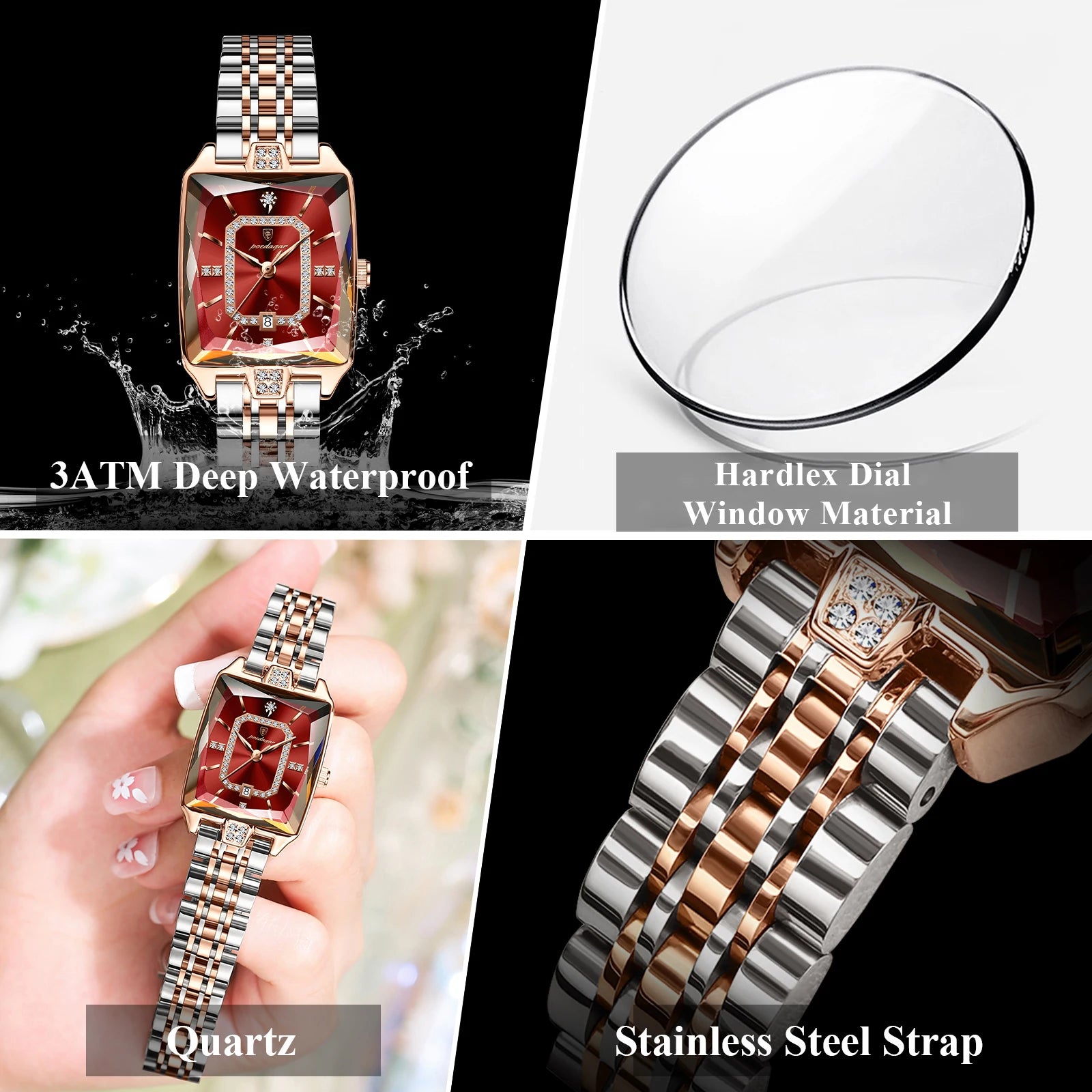 POEDAGAR Luxury Rectangle Watch For Woman Waterproof Calendar Simple Ladies Watch Fashion Stainless Steel Quartz Women's Watches