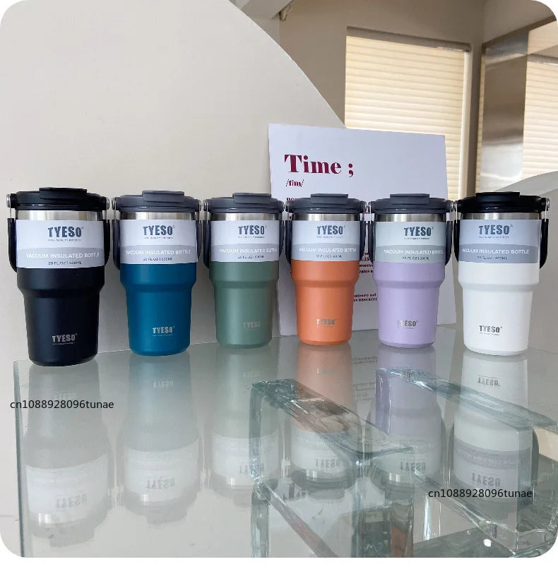 Tyeso 600/750/900ML Car Coffee Cup Thermo Bottle with Straw Portable Sport Insulated Vacuum Flask Travel Thermal Water Bottle