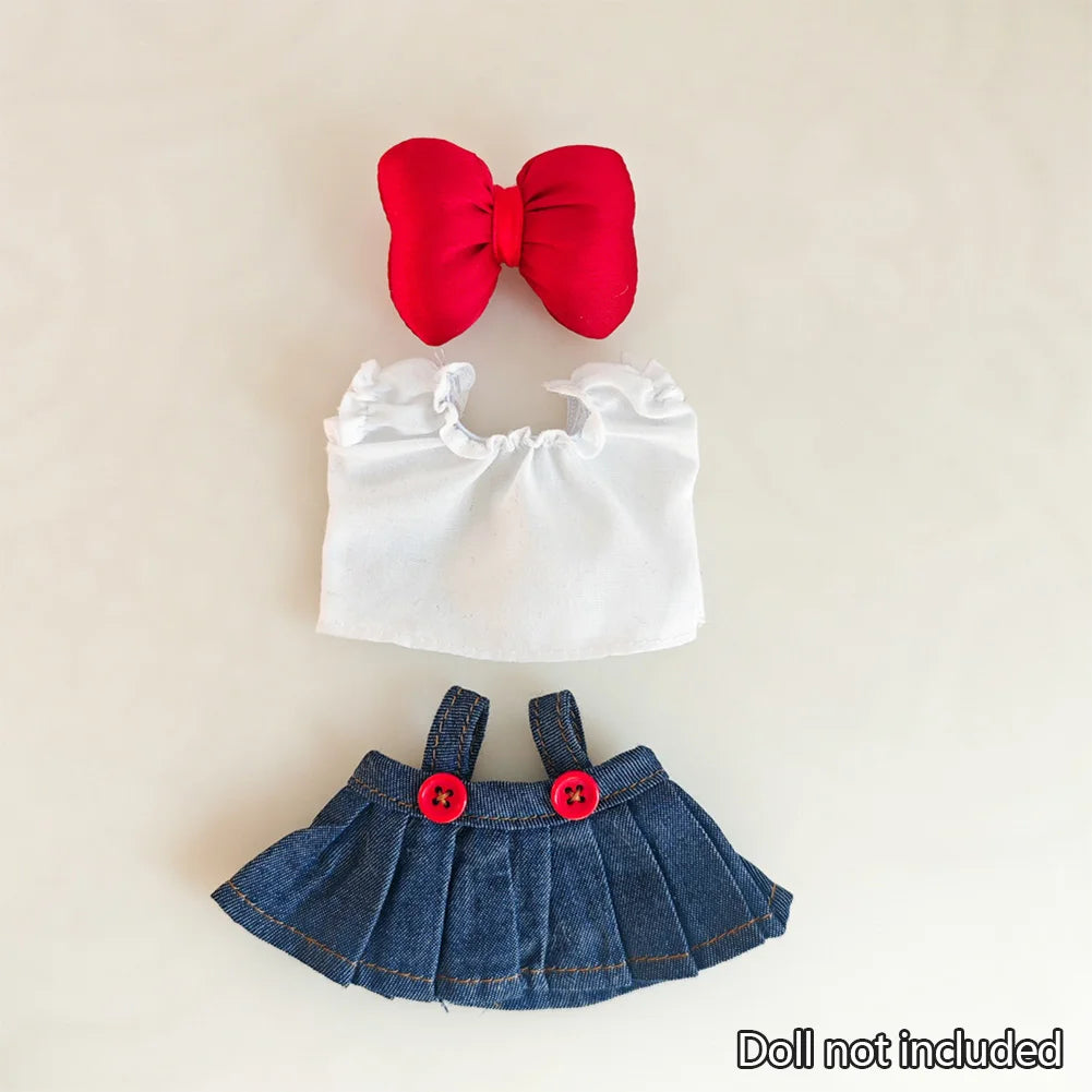 Mini Doll'S Clothes Outfit Accessories for 15-17cm Ropa Labubu & 10cm Cotton Doll Love Hoodie Pink Yarn Skirt Clothing no doll