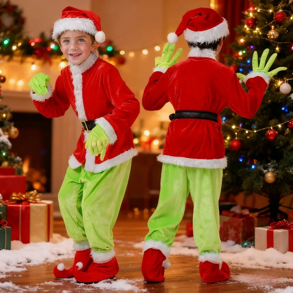 Christmas Party Role Costume Red and Green Holiday Dress-Up Outfit