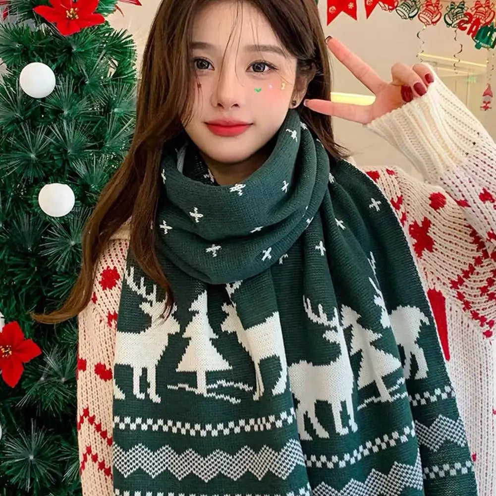 Christmas Atmosphere Santa Claus Knitted Red Scarf For Women New Style Warm Neck Protection Knitted Scarf Versatile Shawl