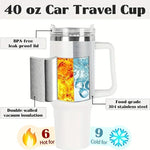 40oz Stainless Steel Car Cup Large Capacity Water Cup with Handle and Straw Double-walled Insulated Travel Mug Holiday Gifts