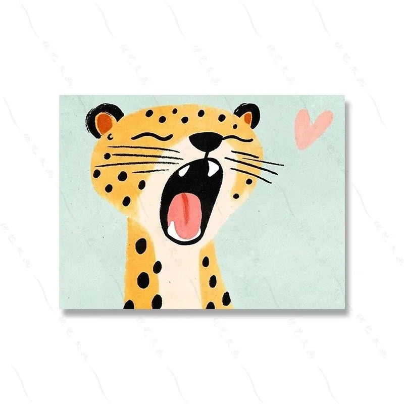 Tiger Lion Frog Bear Cat Balloon Funny Animals Posters Prints Wall Art Canvas Neutral Nursery Pictures for Baby Kids Room Decor