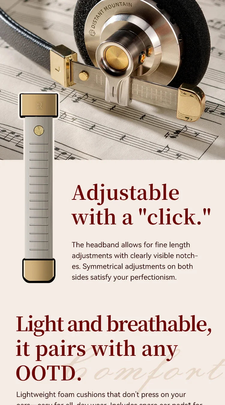 ROSESELSA Distant Mountain Retro Over Ear HiFi Headsets OOTD Vintage Metal Wired Headphones with MMCX 3.5mm Plug