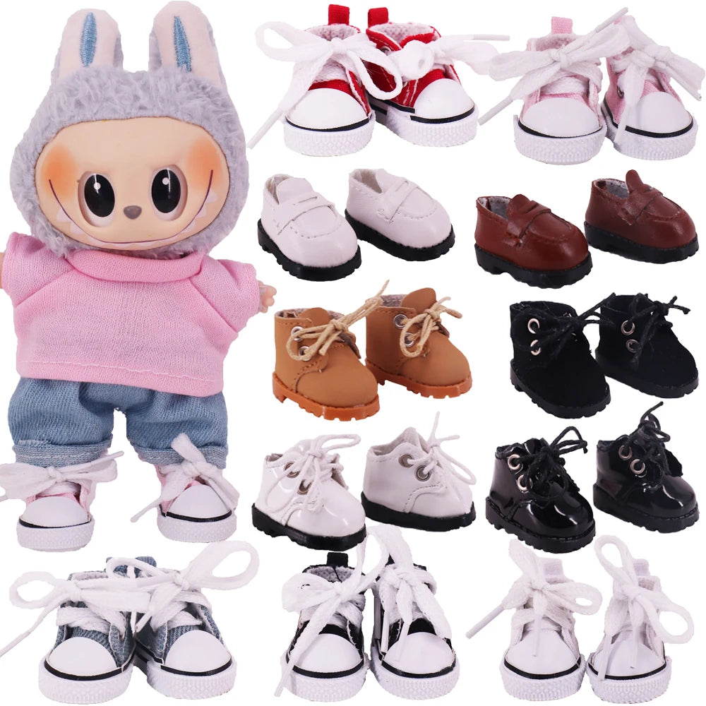 3.8cm Doll Canvas Leather Shoes For labubu 17cm Doll Clothes Accessories Girl's Toys Gift