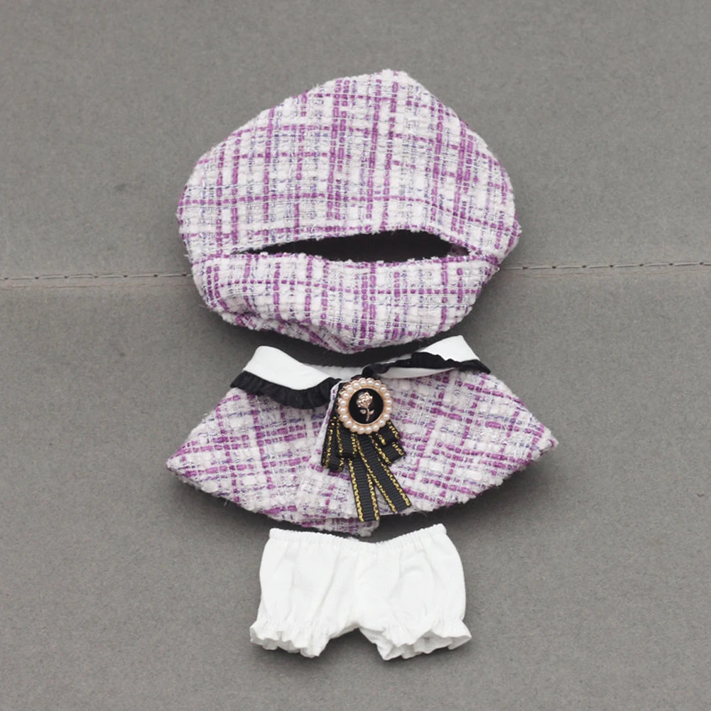 Mini Doll'S Clothes Outfit Accessories For Korea Kpop Exo 15-17cm Labubu Classic Grid Style Dress Cloak Set Beret Clothing Gift