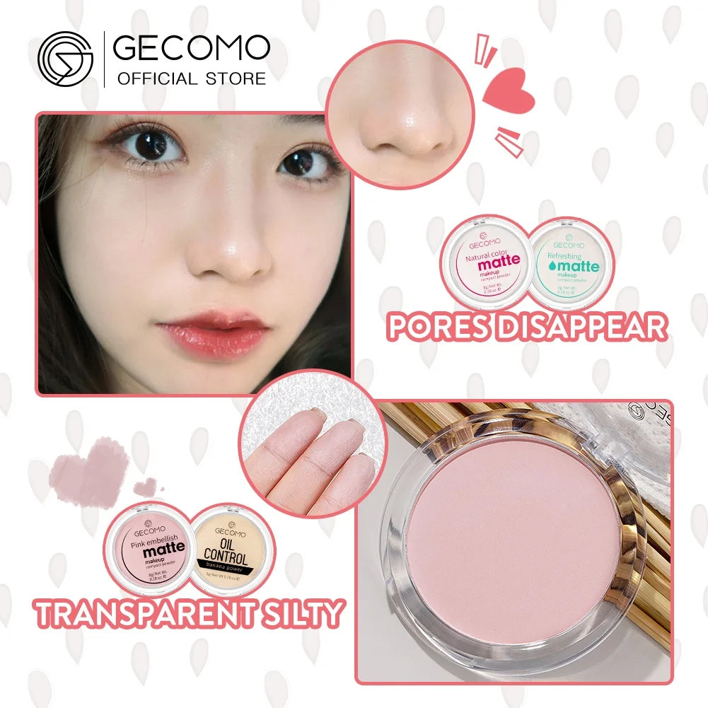GECOMO Mattifying Compact Powder 12H Long Last Oil Control Silky Matt Makeup Setting Powder Translucent For All Skin Tones