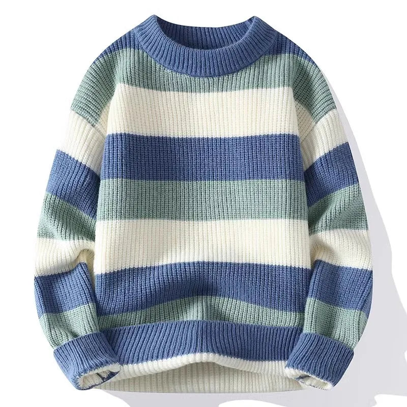 Men's Striped Sweater O-Neck Casual Knit Pullovers Fashion Long Sleeve Knitted Sweater Men Autumn Winter Warm Y2K Knitwear Tops