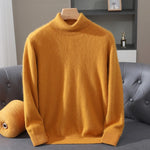 Autumn Winter Men's High Neck Pullover Knitted Sweater 100% Mink Cashmere Long Sleeved Loose Business Casual Warm Top New Styles