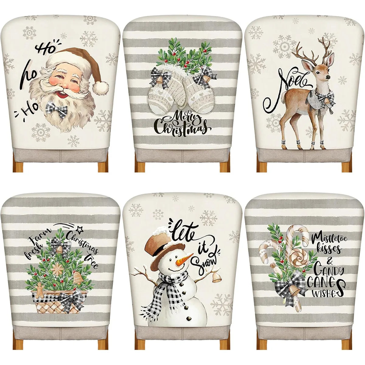 Christmas Chair Covers for Dining Room Set of 6 Xmas Party Holiday Decoration Washable Cover Chair kitchen Slipcover
