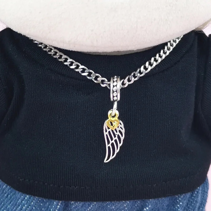 for 17CM Labubu Doll Accessories Mini Diy Hearts Shape Necklace Dress Up Plush Toy Cross Necklace Dollhouse Hanging Neck Pendant