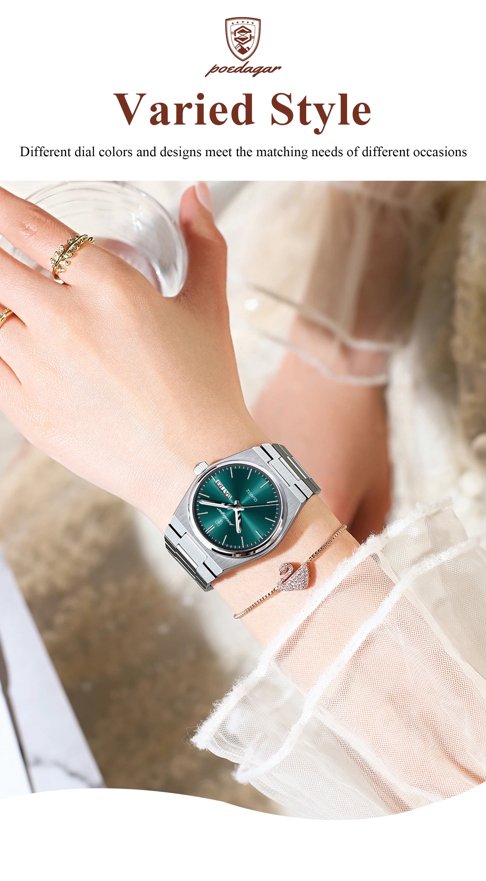 POEDAGAR Luxury Woman Watch Waterproof Luminous Fashion Quartz Ladies Wristwatch Date Week Stainless Steel Women's Watches Reloj