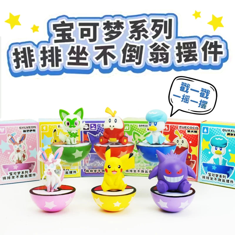 Original Pokemon Anime Figures Pikachu Gengar Sprigatito Sylveon Quaxly Fuecoco Tumbler Toys PVC Model Kawaii Collect Kid Dolls