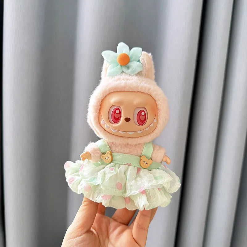 Luxury Plush Wedding Dress Dolls Clothes for Labubu I II Korea Style Fluffy Romantic Wedding Dress Flower Hat Suit for Ladbubu