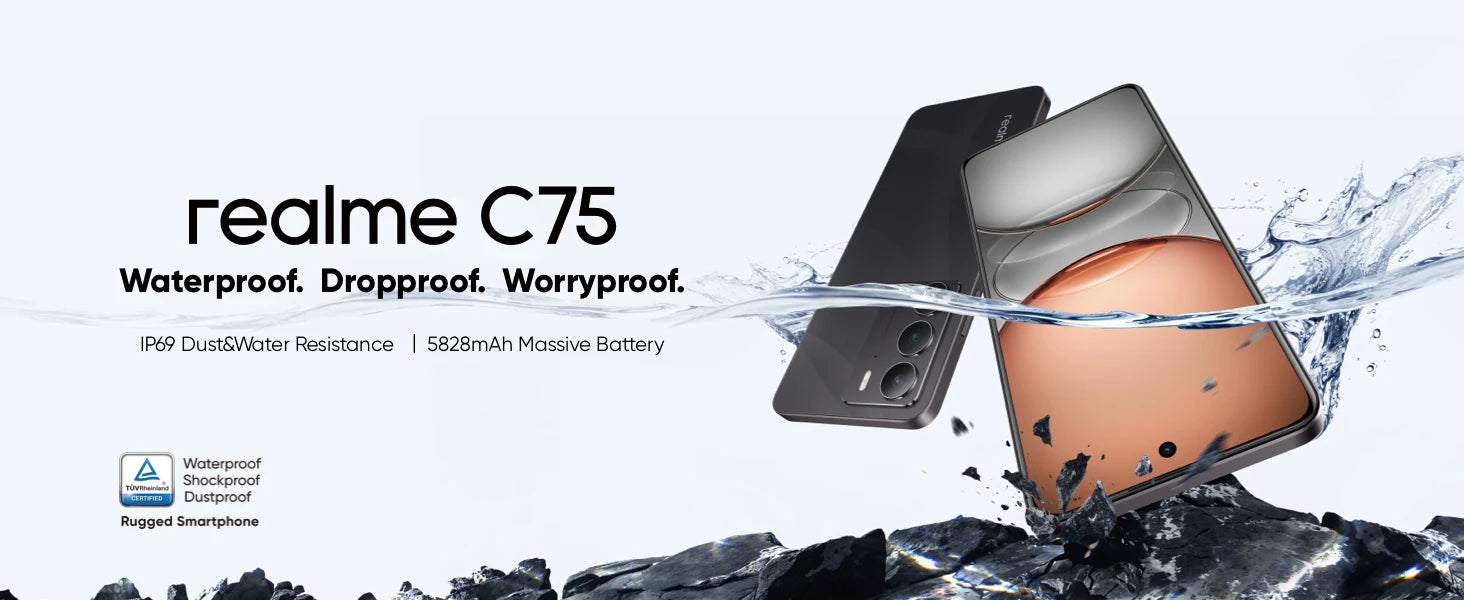 Global Version realme C75 6.72'' 90Hz FHD Display 50MP AI Camera 5828mAh Battery 45W Charge IP69 100% Original Cell Phone NFC