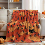 1PC Halloween Theme Throw Pumpkin Black cats Thin Blanket Gifts for family friends Couch Bed Car Home Camping all season use