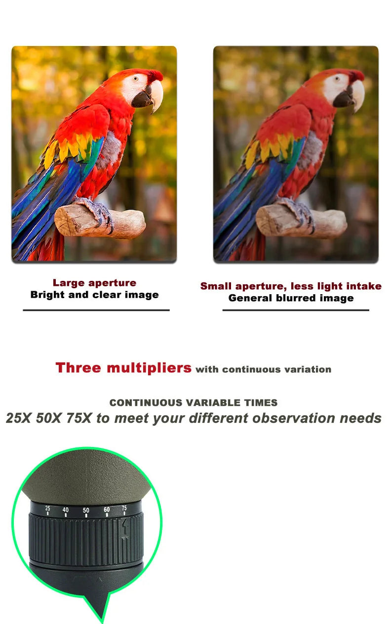 HD 25-75x60 Spotting Scope for Target Shooting with Carrying Pouch BAK4 Monocular Telescope FMC Lens for Hunting Birdwatching