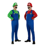 Disguised men's Luigi luxury adult costume super brother costume role-playing fancy dress set Halloween women's hat and beard