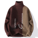 Autumn Winter Men's Knitted Turtleneck Sweater Fashion Patchwork Casual Knit Pullovers Men Loose Warm Pull Sweaters Streetwear
