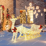 Christmas Lighted Reindeer & Santa's Sleigh, Xmas Lighted Outdoor Yard Decoration