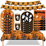 Halloween Disposable Party Tableware Set Pumpkin Witch Paper Plate Cup Napkins Tablecloth Kids Favor Happy Halloween Party Decor