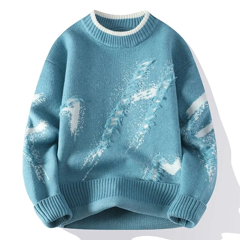 Autumn Winter Fashion Knit Sweater Men Patchwork Hole Casual Pullovers O-Neck Youthful Vitality Knitted Pullover Sweaters Men
