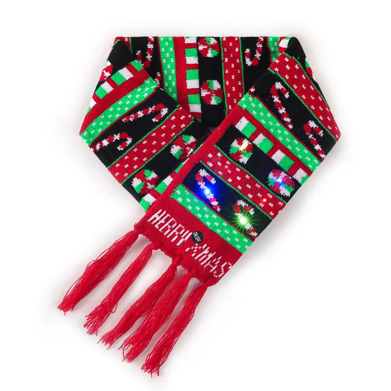 Christmas LED Scarf - Knitted Multicolor Light-Up Scarf for Kids and Adults