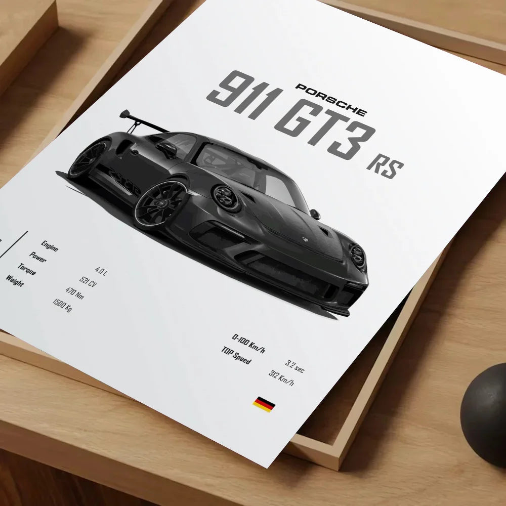 Porsche Cars Poster Self-adhesive Art Waterproof Paper Sticker Coffee House Bar Room Wall Decor