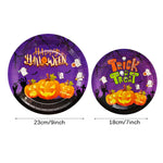 Halloween Disposable Tableware Horror Pumpkin Ghost Purple Plates Napkins Cups Tablecloth Halloween Party Home Decor Supplies