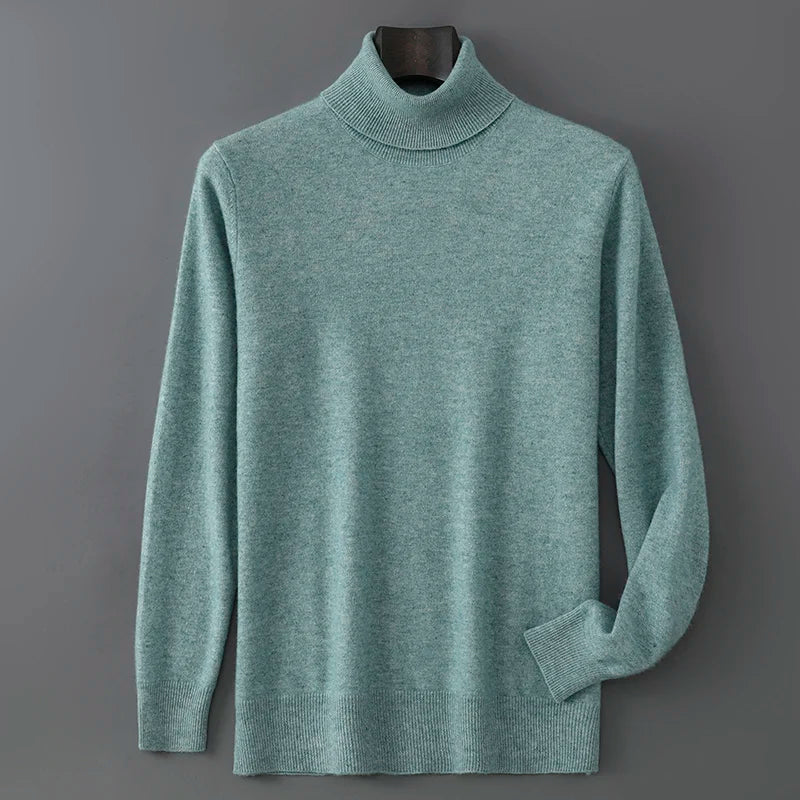 Men's 100% Pure Wool Pullover Sweater For Autumn Winter High Collar Knitted Long Sleeved Loose Solid Color Casual Simple Warmtop