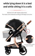 Ultimate 3-in-1 Lightweight Baby Stroller Travel System Convertible Pram & Carriage with PU Wheels for All-Terrain, Compact Fold