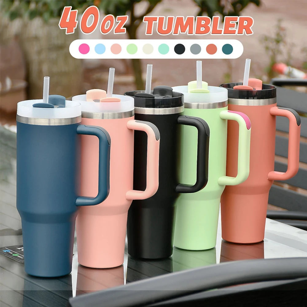1pcs Watersy 40oz/1200ml Tumbler with Handle and Straw Lid Stainless Steel Keep Cold Vacuum Insulated Portable Car Travel Mug
