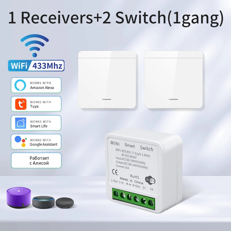 Tuya Smart WiFi Switch For Lighting RF 433MHz Wireless Switch Smart Life APP Voice Control Work With Alexa Google Home Alice