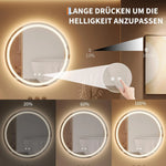 50/60cm Round LED Backlit Mirror Bathroom Vanity with Lights Anti-Fog Dimmable Smart Wall Mirror with Time and Touch Switch