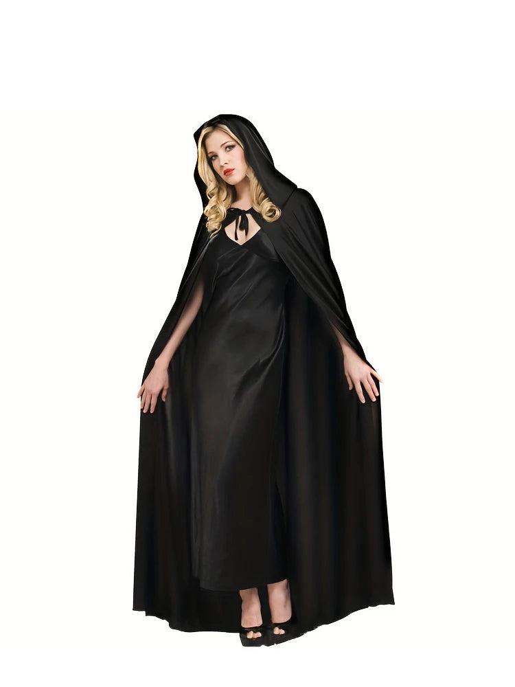 1 Halloween Wicked Witch, Death Cloak With Hat, Classic Long Style, Role Playing Party Dress, Suitable For Both Men and Women