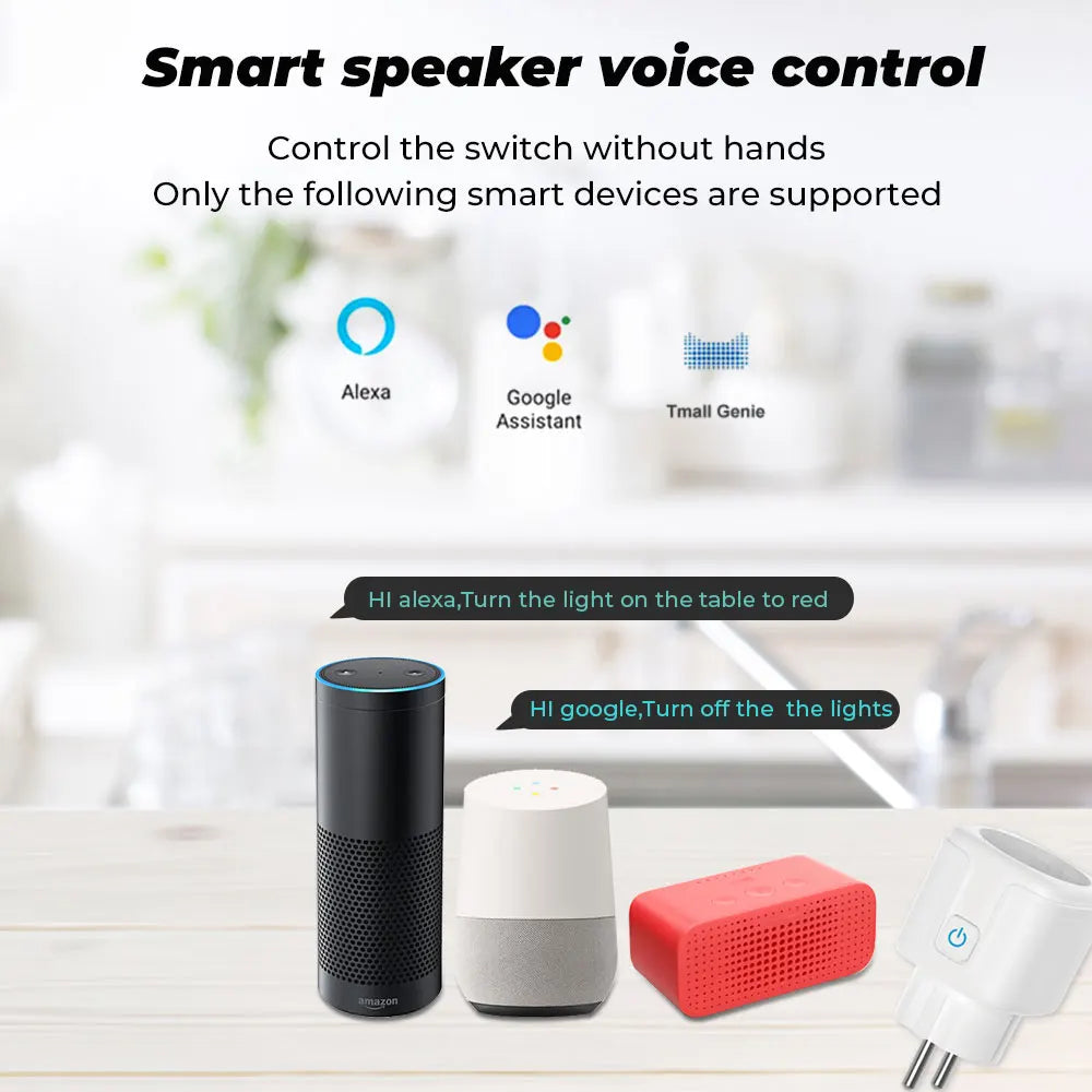 Smart EU Socket WiFi 20A EU Plug Outlet Remote Control Timer Power Monitor Support Voice Google Home Alexa