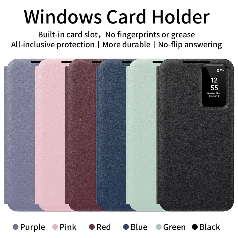 For Samsung Galaxy S25 Ultra Smart View Window Case ELVEV Durable Quality Leather Flip-Free Answering Cover for Samsung S25 S25+