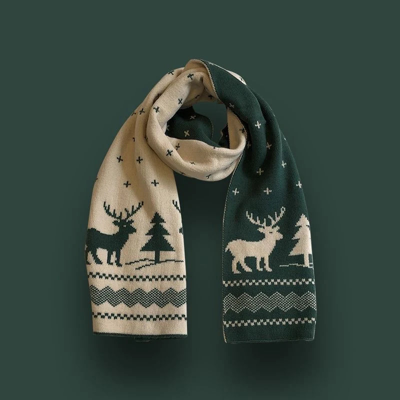 Christmas Scarf for Women Men Cute Deer Elk Knitted Scarves Winter Warm Woolen Shawl Girls Christmas Present